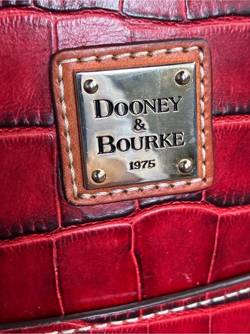 Dooney & Bourke Red Croc-Embossed Tote with Tan Straps - Picture 14 of 16